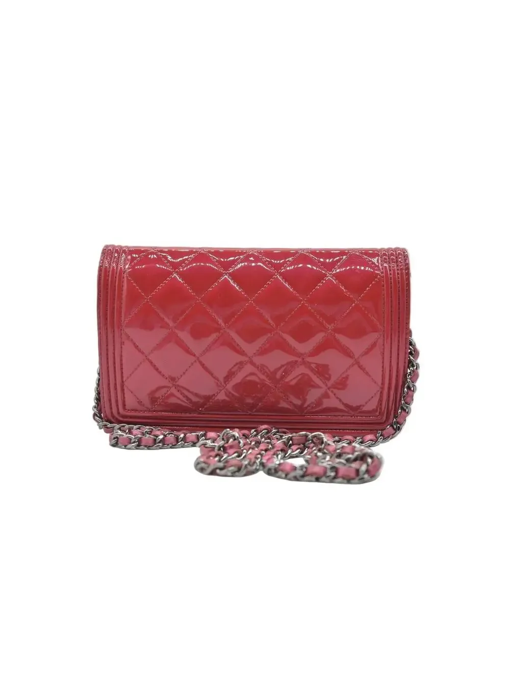$3350 Chanel Patent Calfskin Quilted Boy Wallet On Chain WOC
